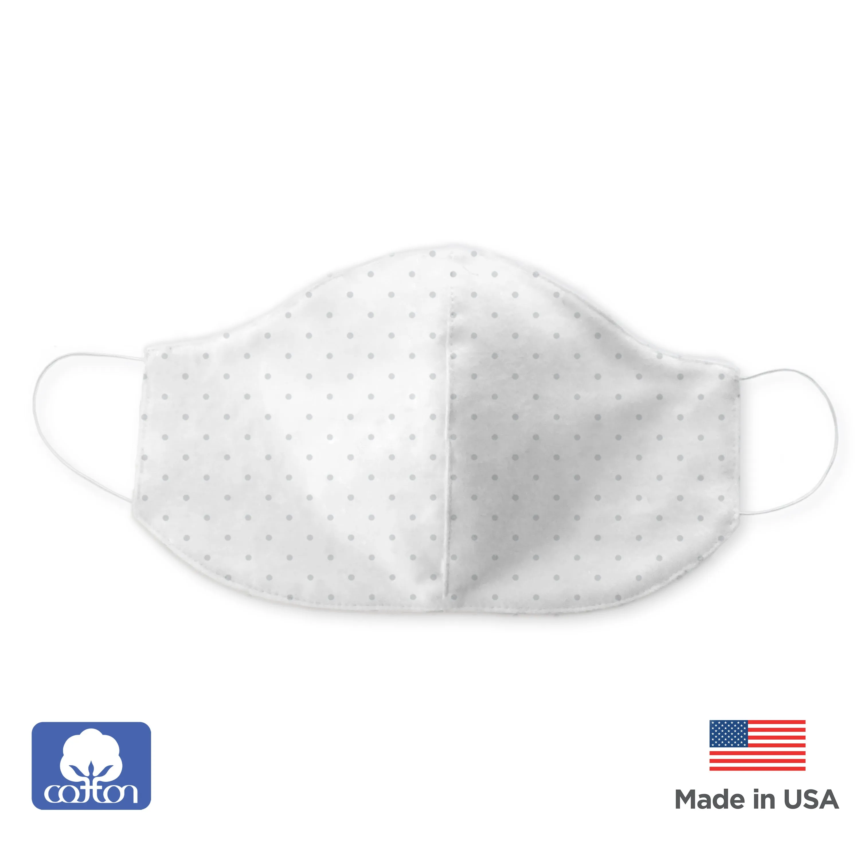 2-Layer Woven Soft Brushed Cotton Face Mask, Polka Dots, Sterling, Made in USA - 10 Pack