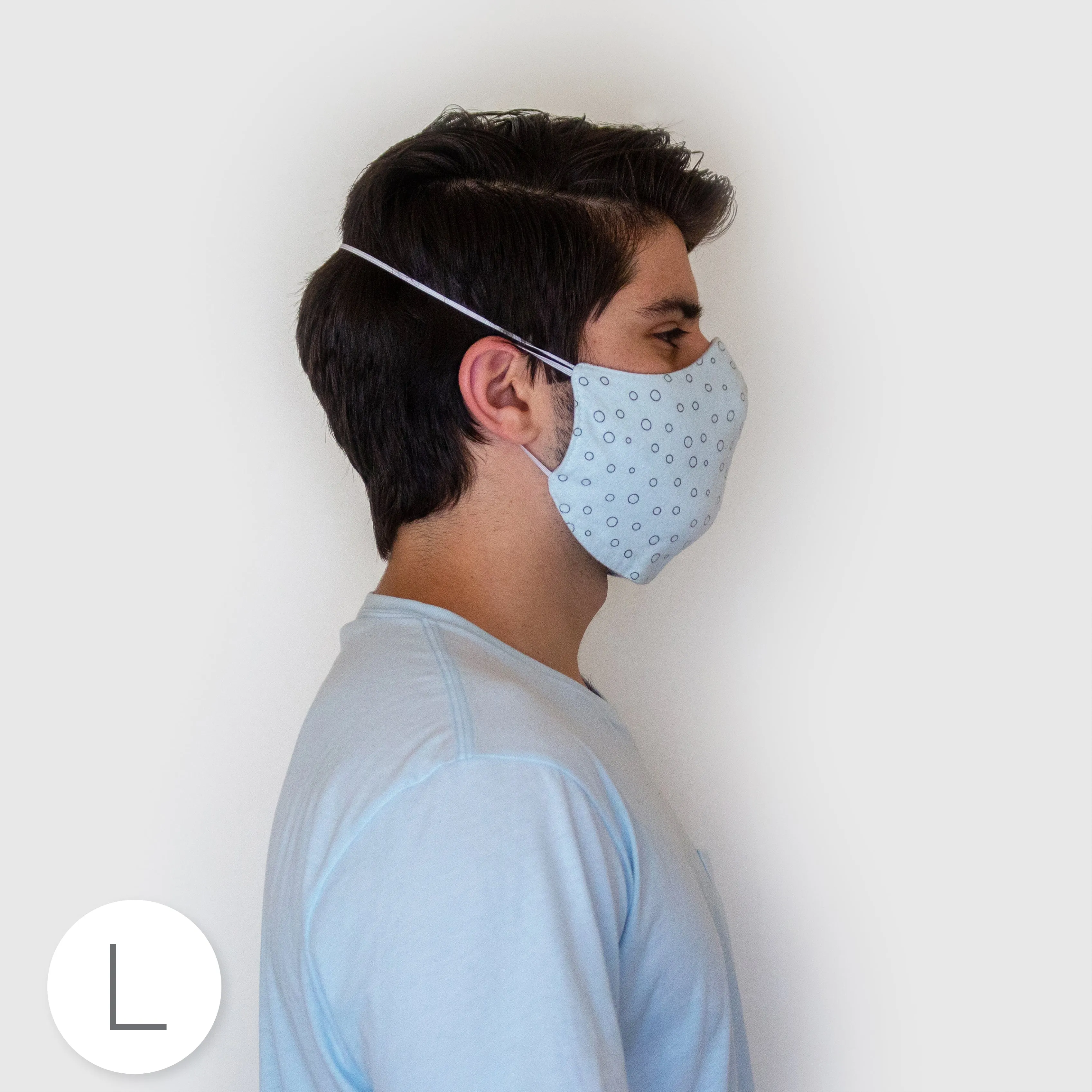 2-Layer Woven Soft Brushed Cotton Face Mask, Polka Dots, Sterling, Made in USA - 10 Pack