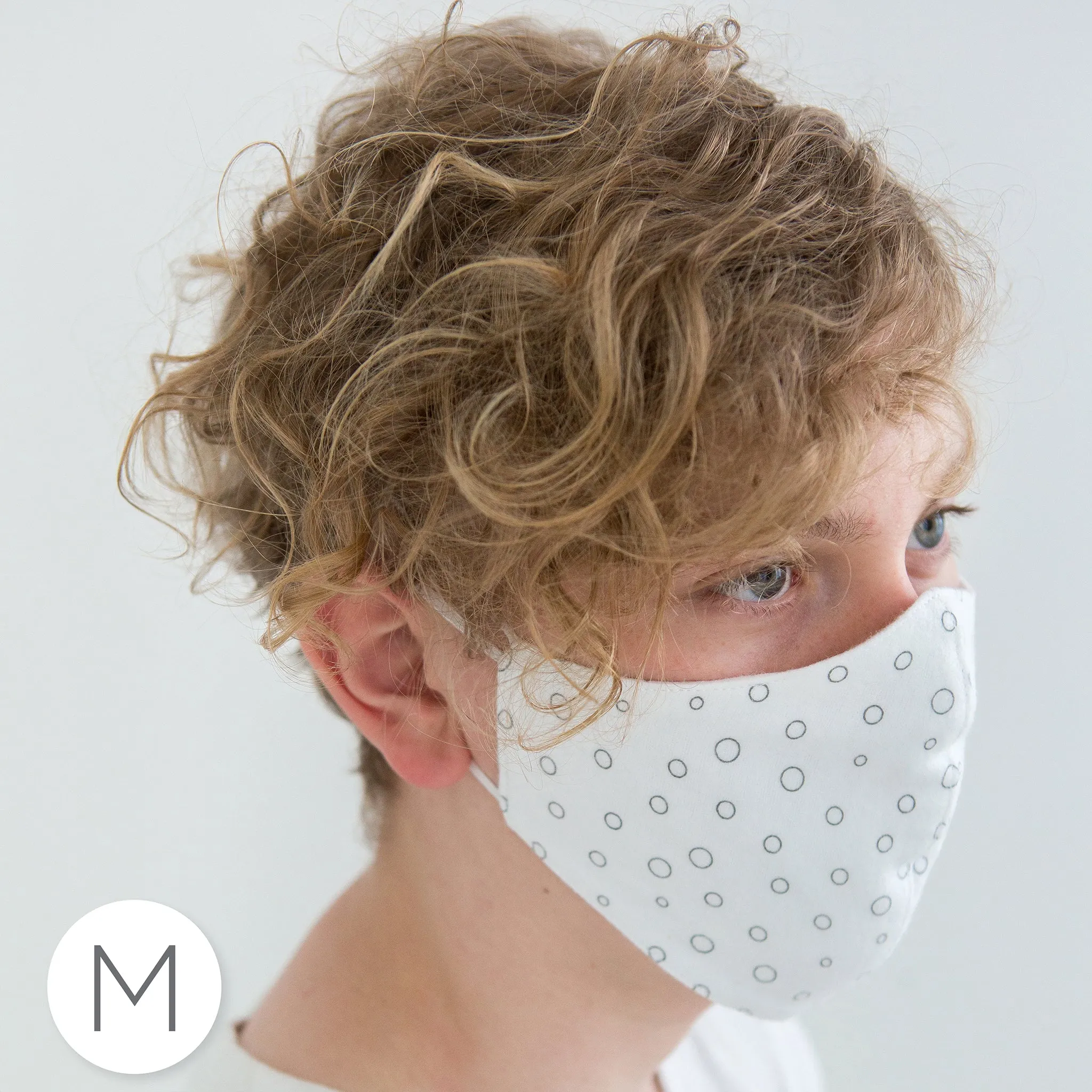 2-Layer Woven Soft Brushed Cotton Face Mask, Polka Dots, Sterling, Made in USA - 10 Pack