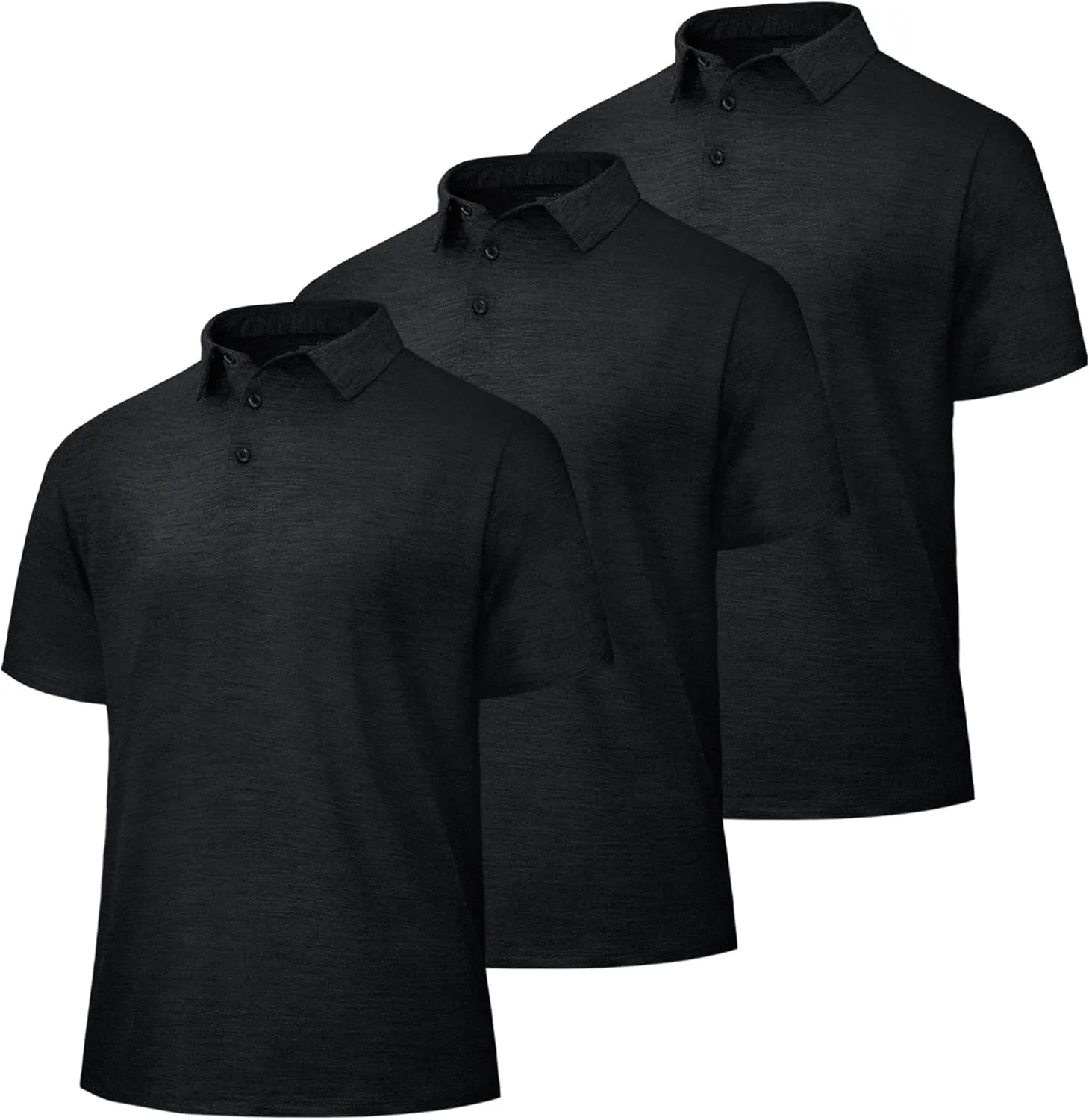 3 Pack Polo Shirts for Men - Dry Fit Moisture Wicking Performance Golf Shirts Black Short Sleeve for Work Casual Athletic