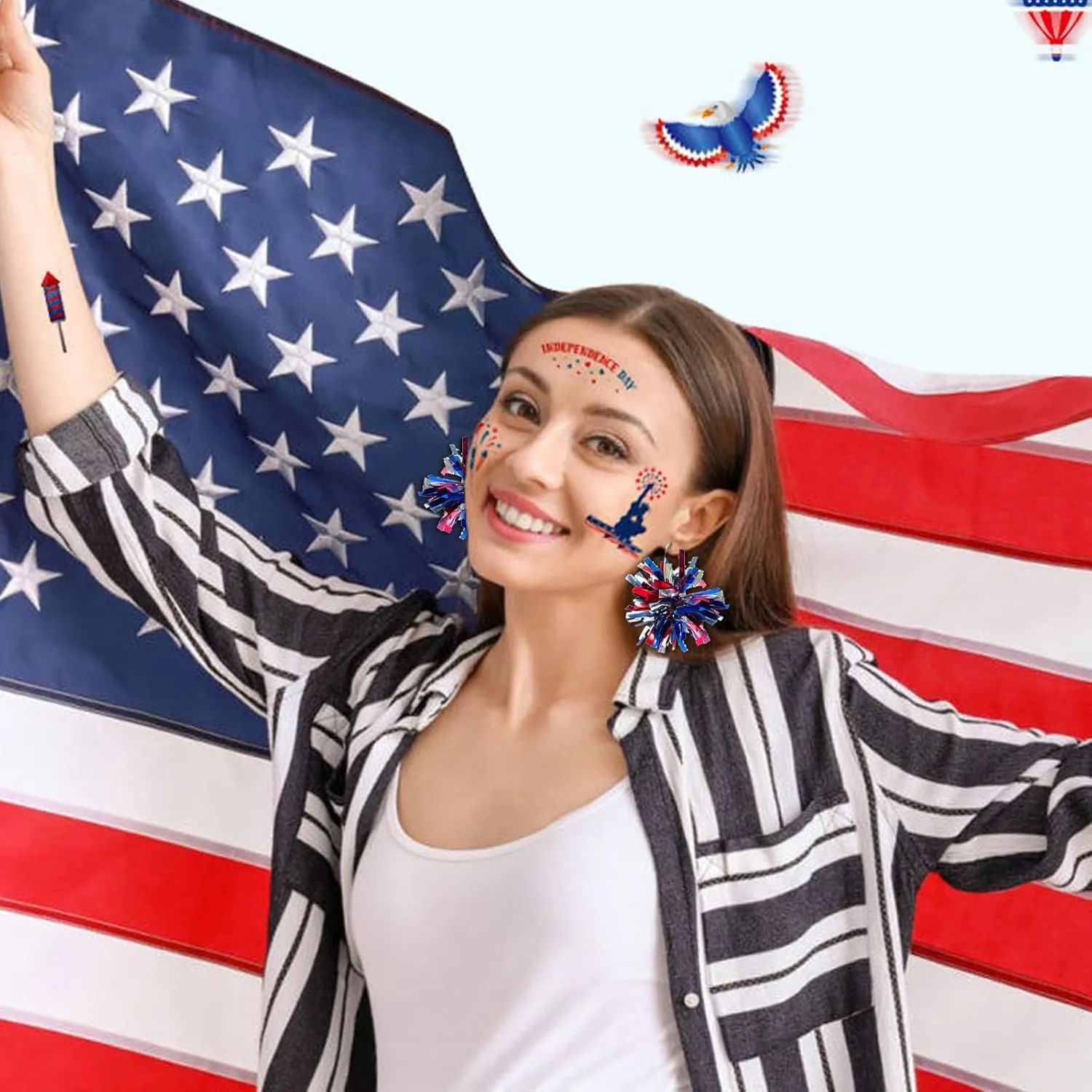4th of July Earrings Accessories Independence Day Patriotic Earrings Red White and Blue USA Star Flag Dangle Drop Earring Jewelry 4th of July Shirts Outfits for Women