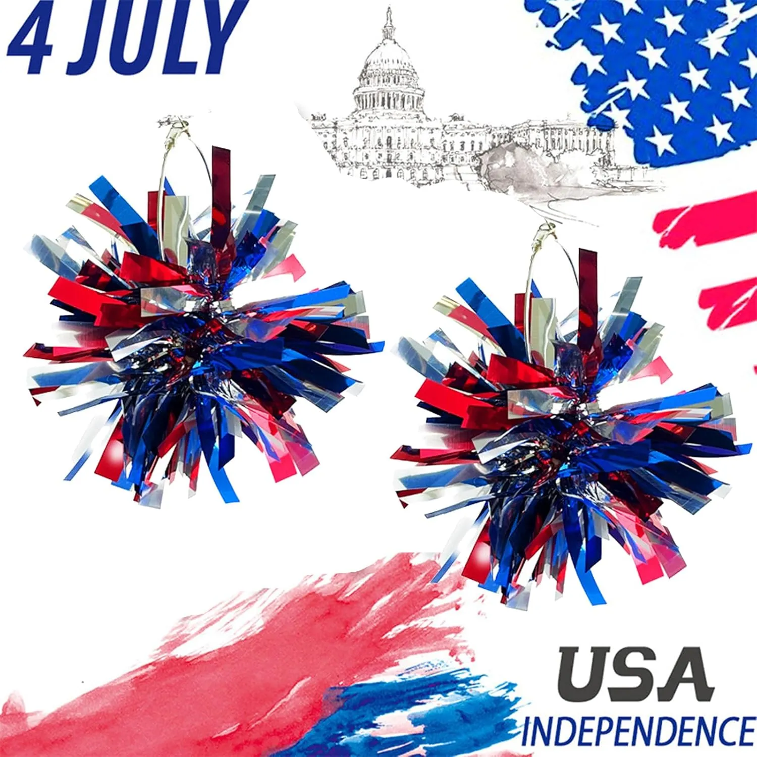 4th of July Earrings Accessories Independence Day Patriotic Earrings Red White and Blue USA Star Flag Dangle Drop Earring Jewelry 4th of July Shirts Outfits for Women