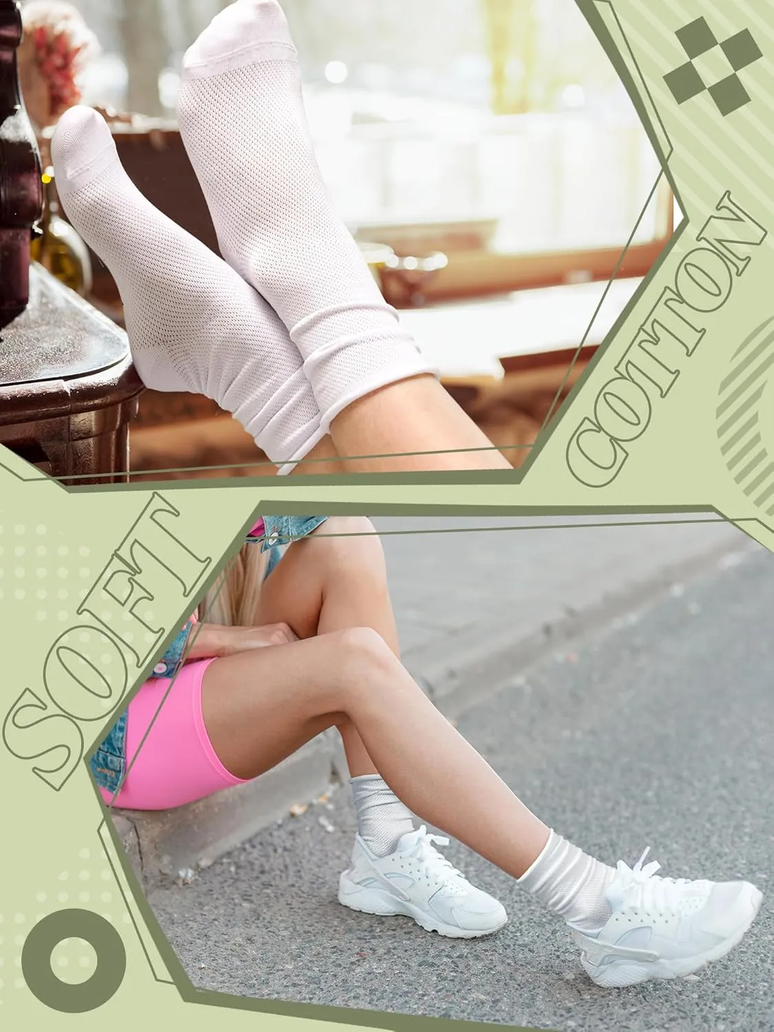 5 Pairs Summer Mesh Crew Sock Women Cotton Sock Soft Cotton Bootie Women Scrunch Roll Dress Gift