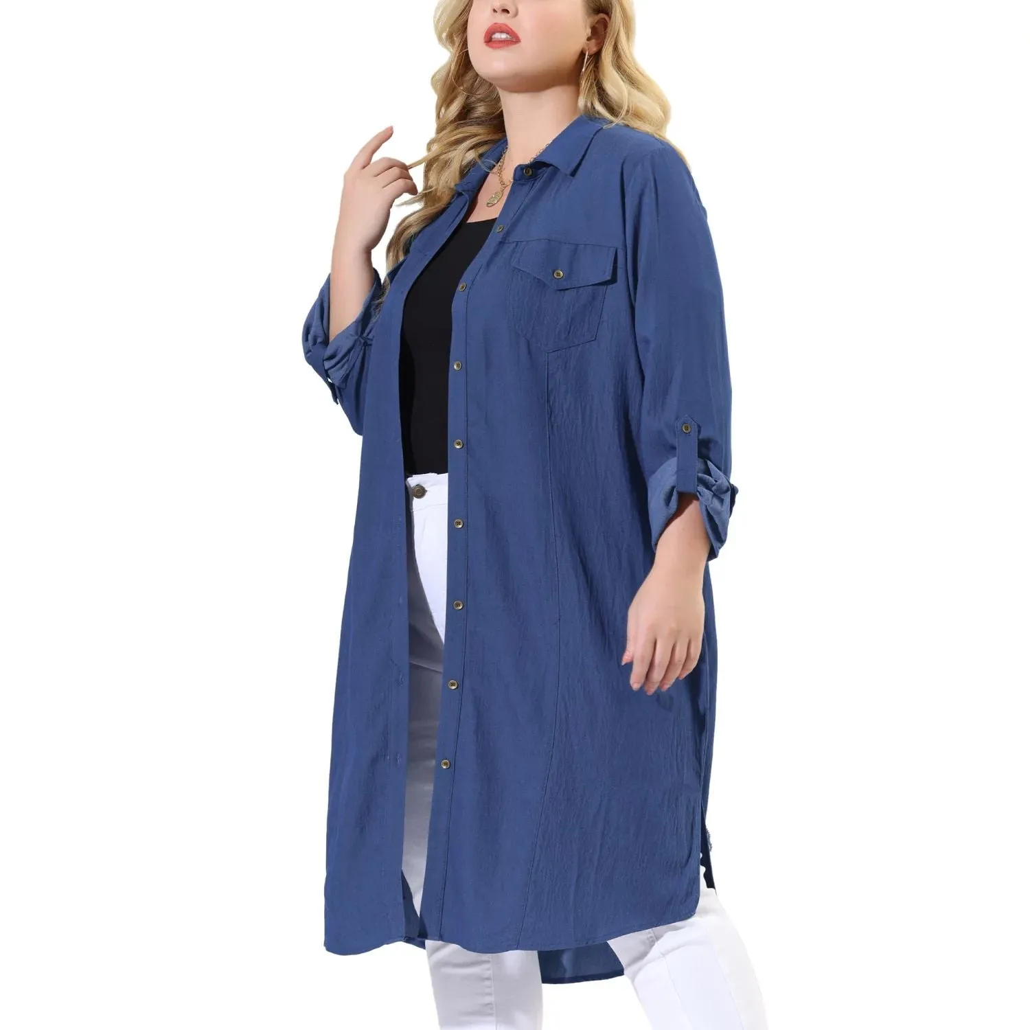 Agnes Orinda Women's Plus Size Long Sleeve Denim Shirt