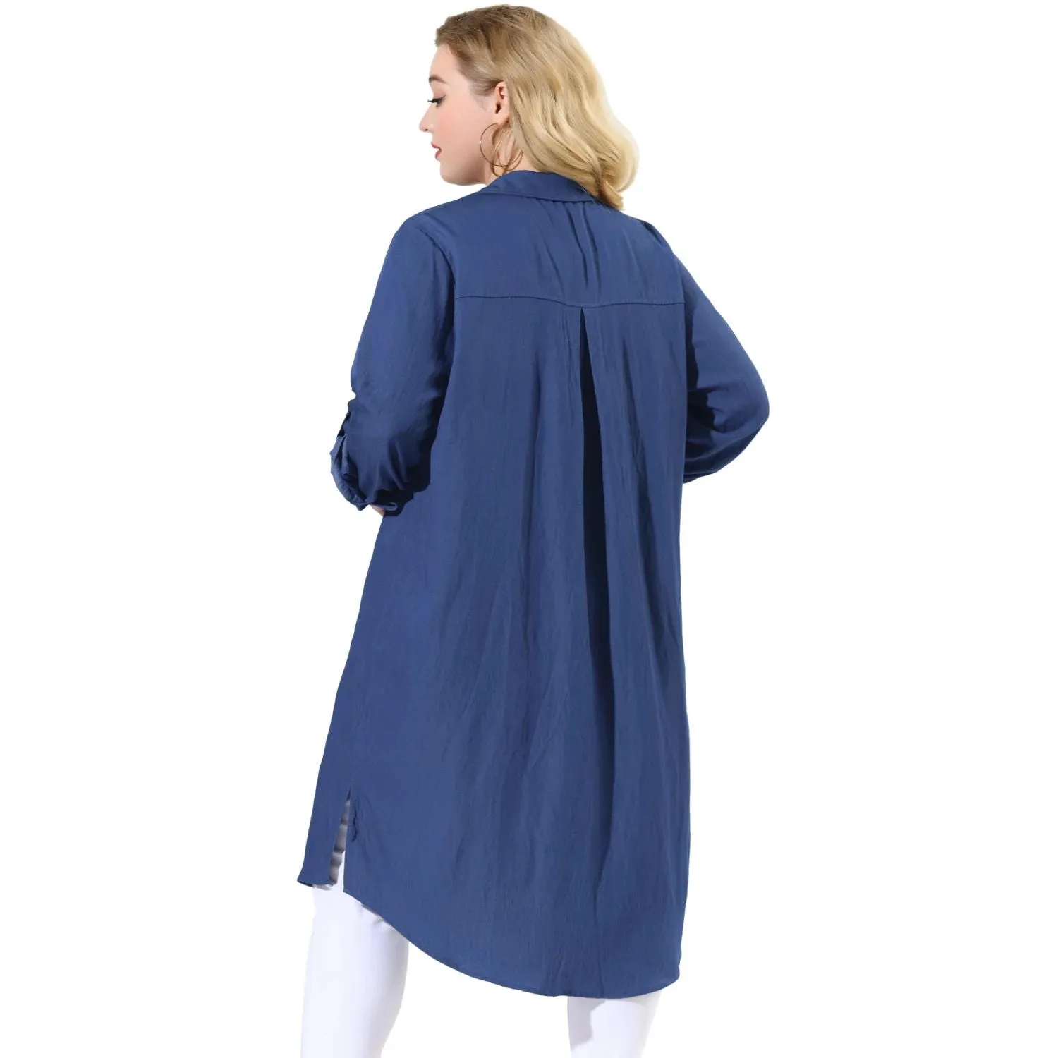 Agnes Orinda Women's Plus Size Long Sleeve Denim Shirt