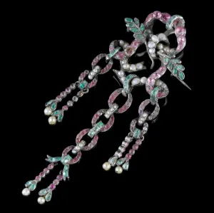 Antique French Suffragette Brooch Silver Emerald Pearl Circa 1910
