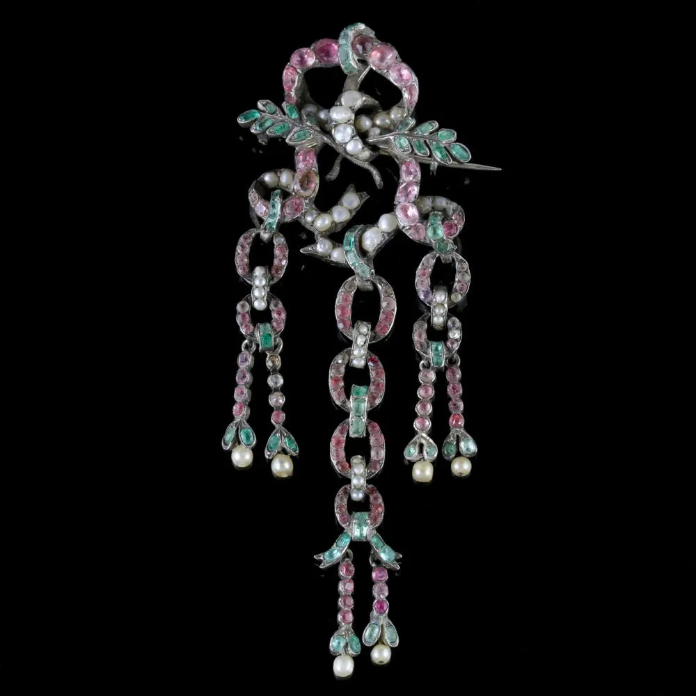 Antique French Suffragette Brooch Silver Emerald Pearl Circa 1910