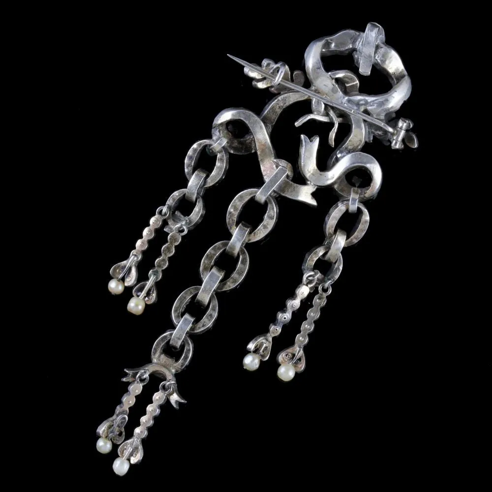 Antique French Suffragette Brooch Silver Emerald Pearl Circa 1910