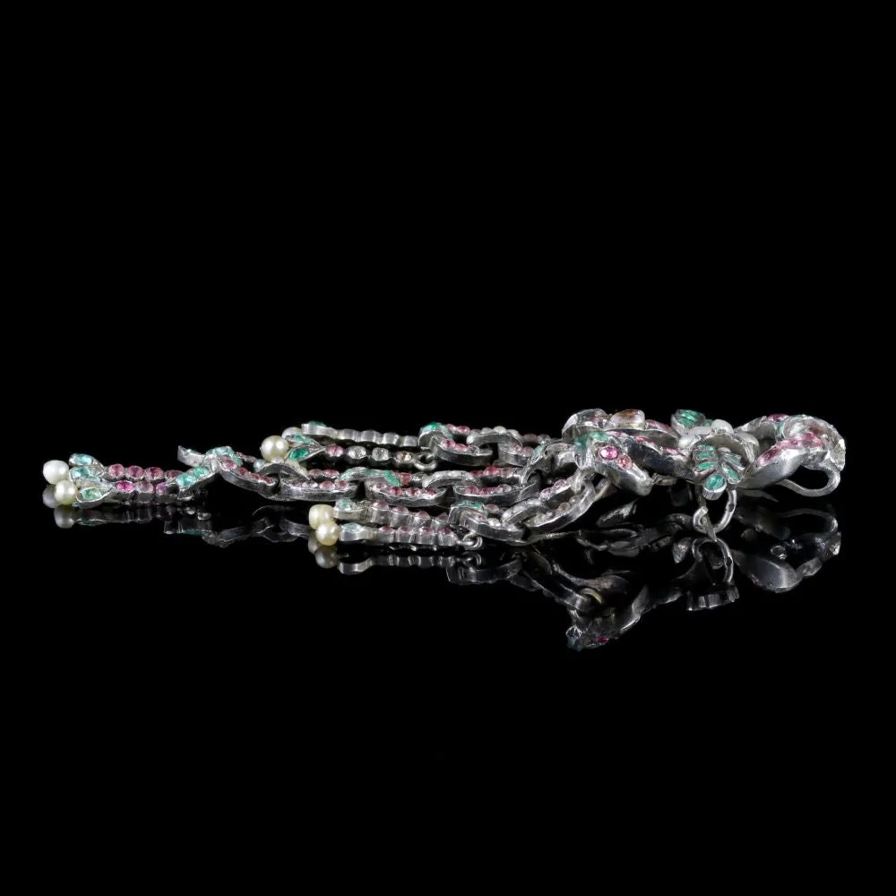 Antique French Suffragette Brooch Silver Emerald Pearl Circa 1910