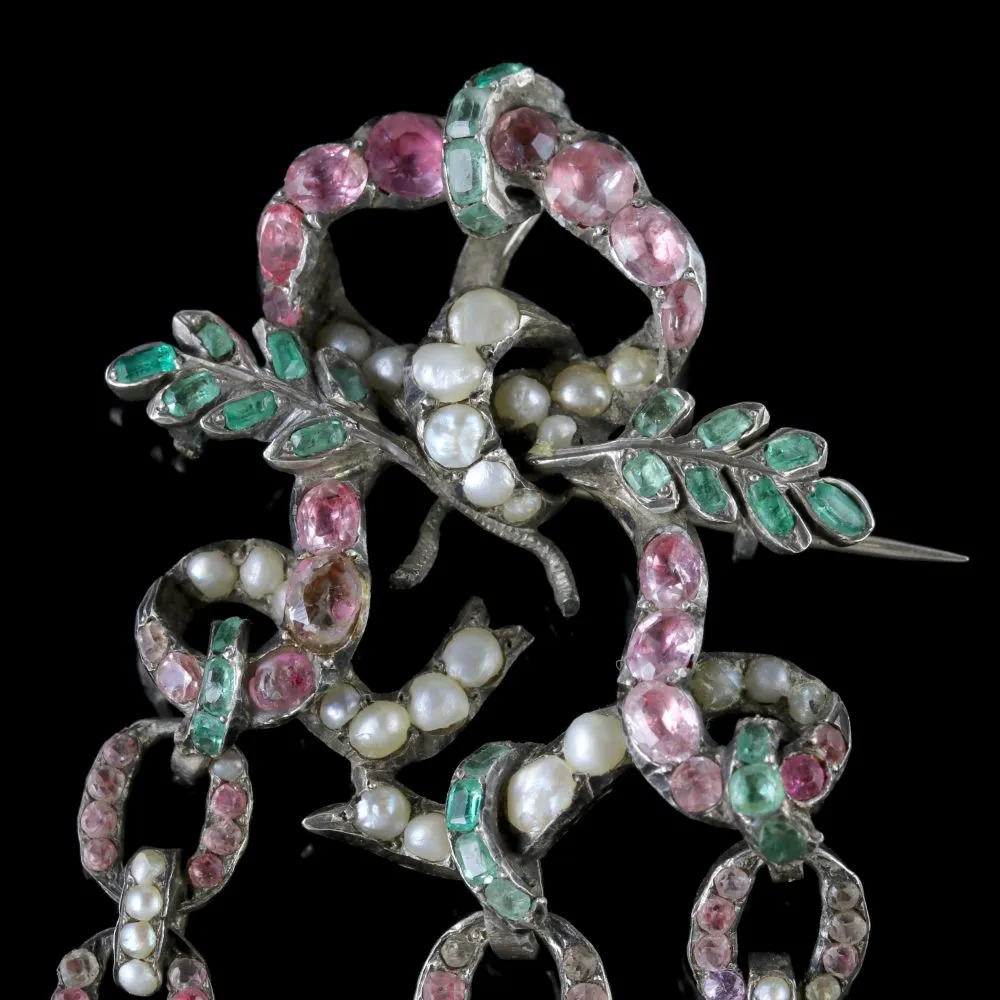 Antique French Suffragette Brooch Silver Emerald Pearl Circa 1910