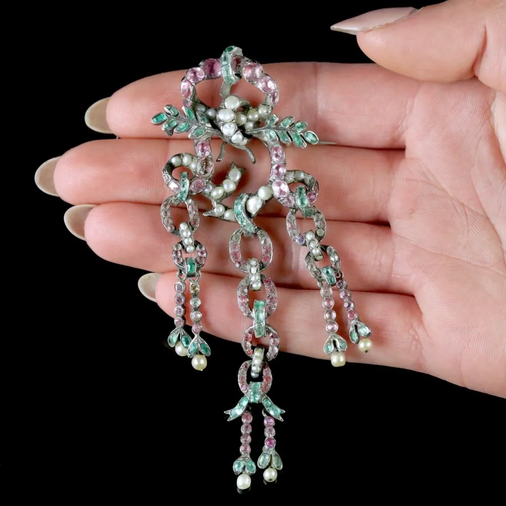 Antique French Suffragette Brooch Silver Emerald Pearl Circa 1910