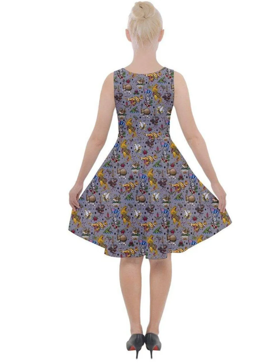 Aussie Fauna Knee Length Skater Dress With Pockets
