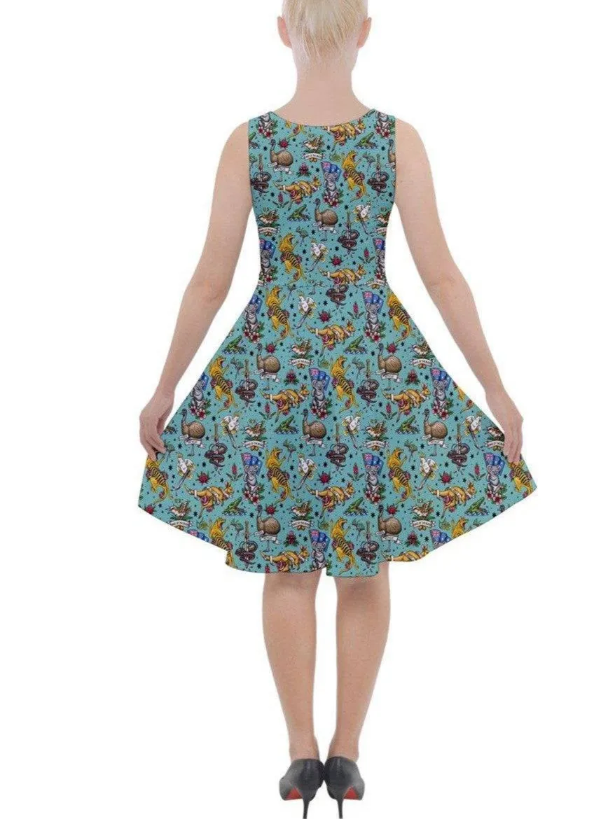Aussie Fauna Knee Length Skater Dress With Pockets