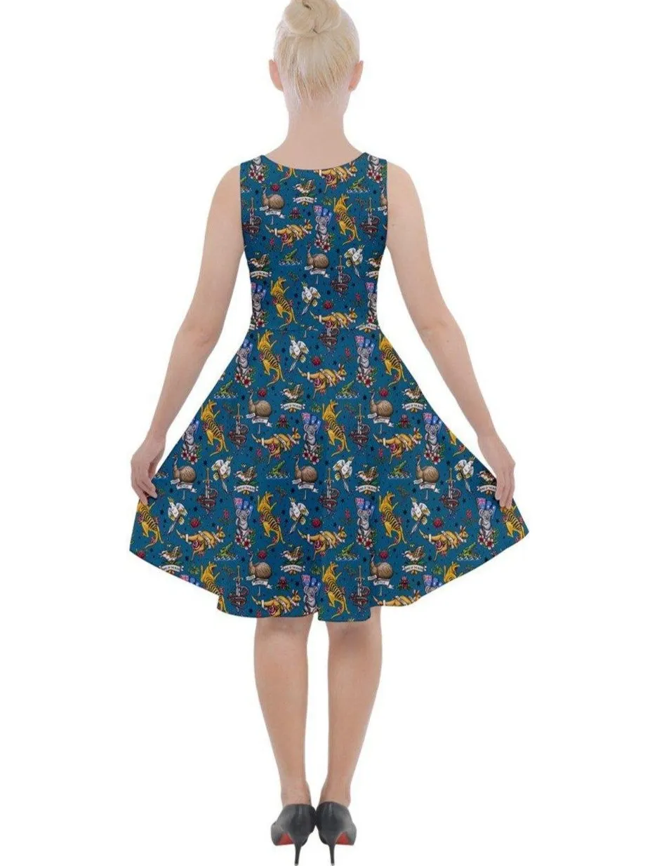 Aussie Fauna Knee Length Skater Dress With Pockets