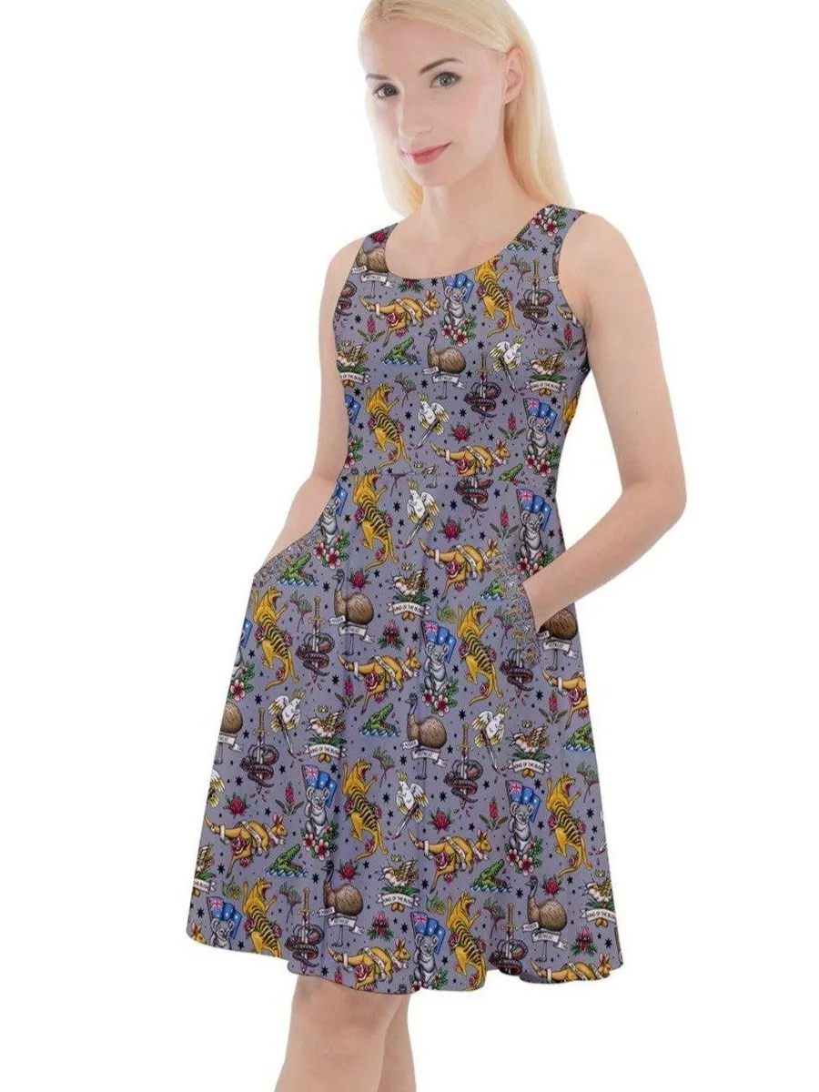 Aussie Fauna Knee Length Skater Dress With Pockets