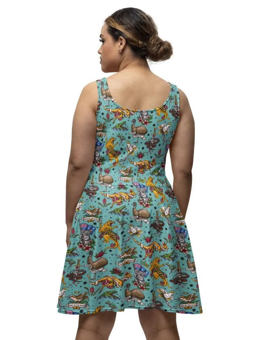 Aussie Fauna Knee Length Skater Dress With Pockets