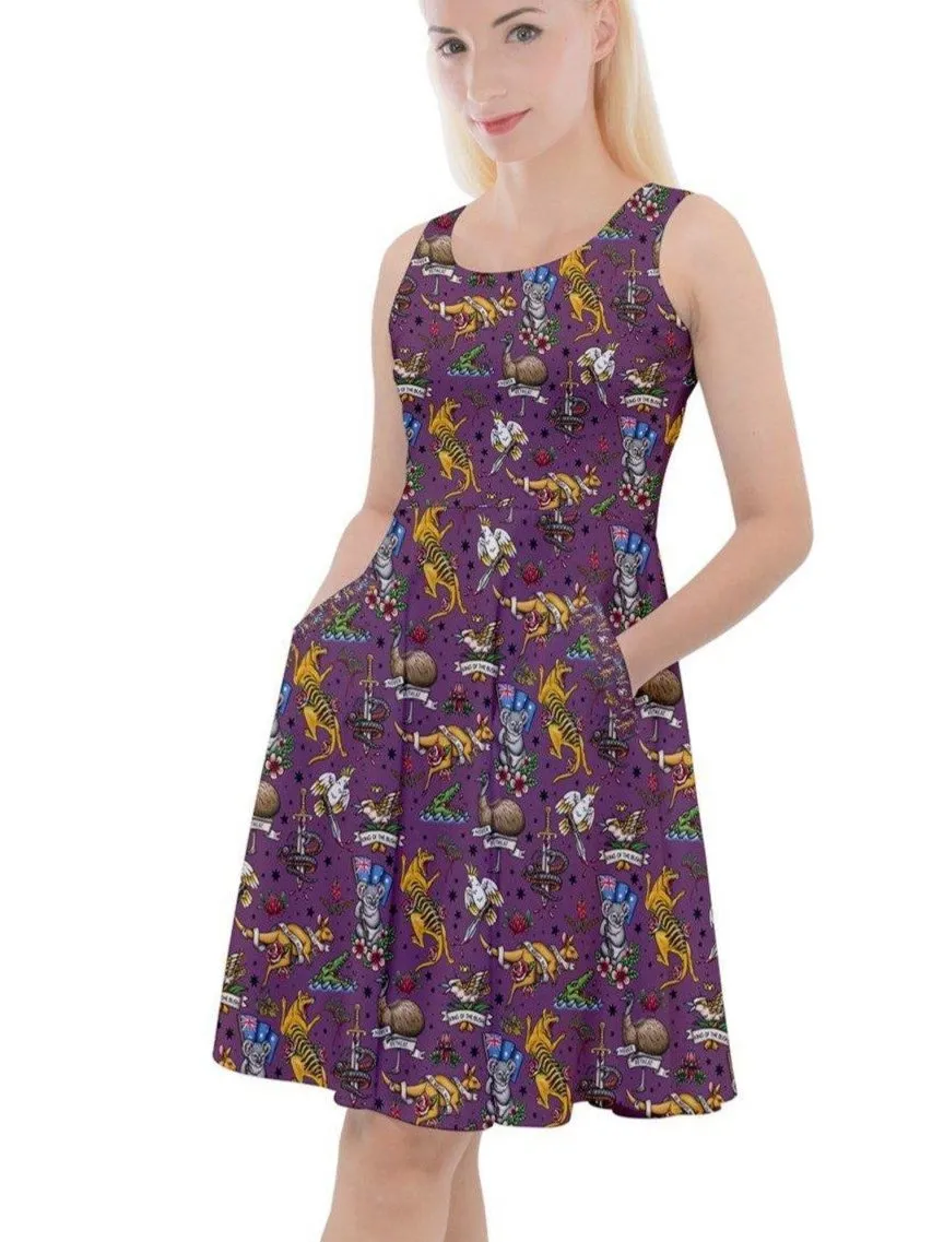 Aussie Fauna Knee Length Skater Dress With Pockets