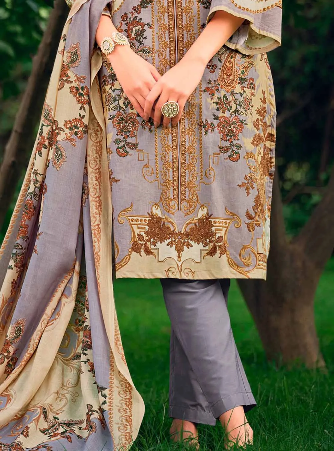 Belliza Pakistani Print Unstitched Women Cotton Salwar Suits Set
