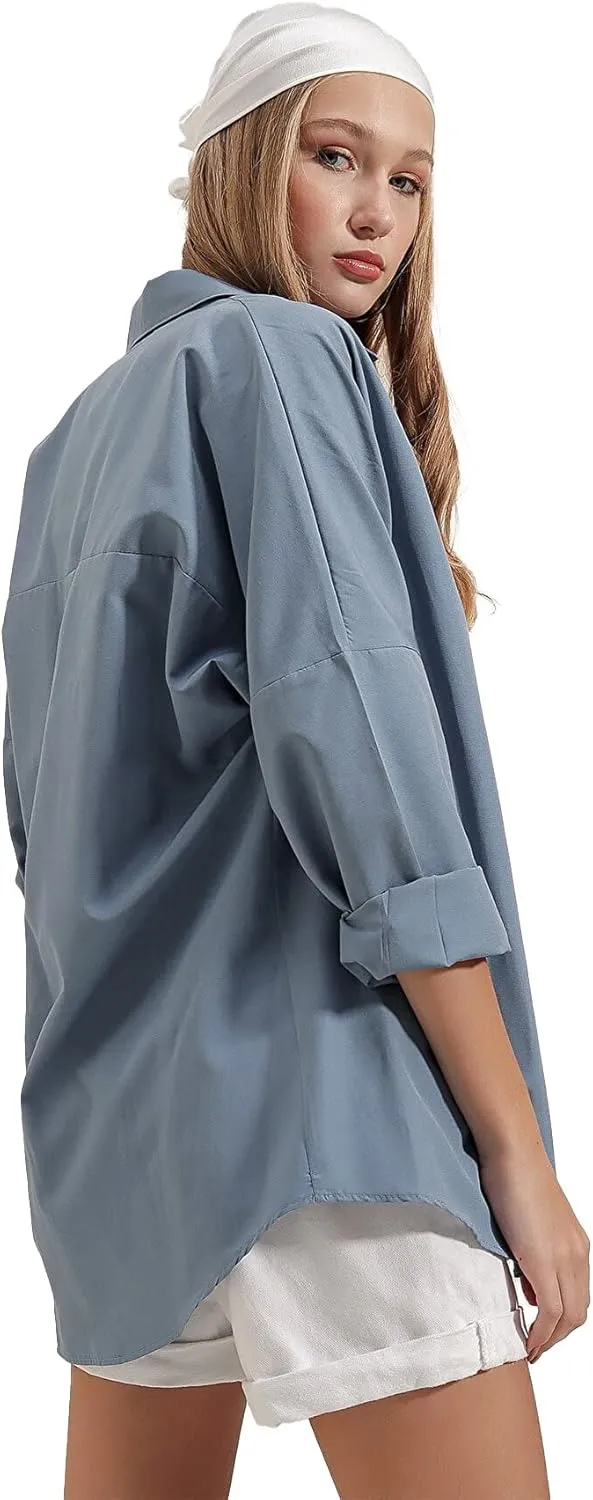 BIG DART Oversized Button Down Shirts for Women, Dressy Casual Long Sleeve Blouses Summer Tops Tunics