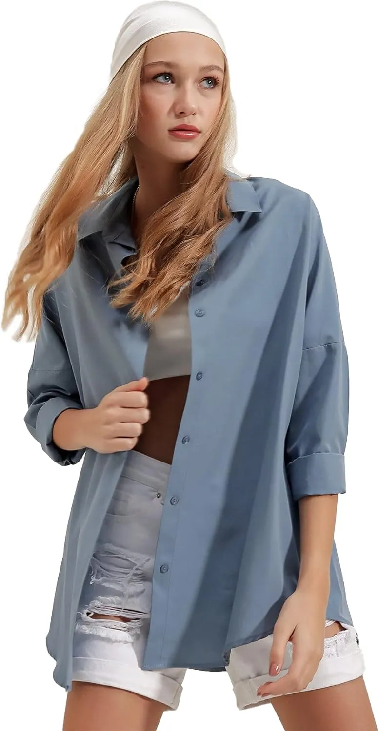 BIG DART Oversized Button Down Shirts for Women, Dressy Casual Long Sleeve Blouses Summer Tops Tunics