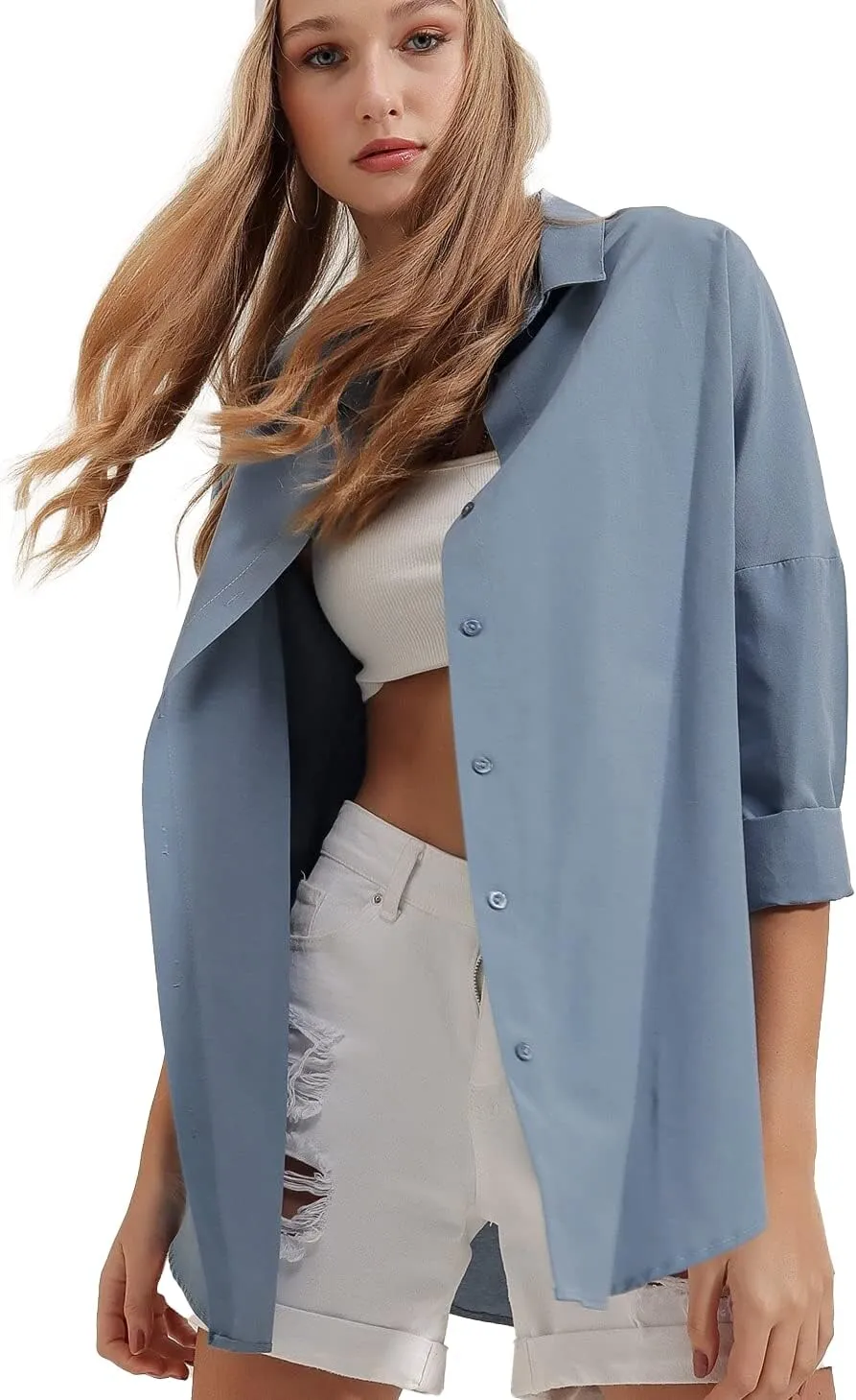 BIG DART Oversized Button Down Shirts for Women, Dressy Casual Long Sleeve Blouses Summer Tops Tunics