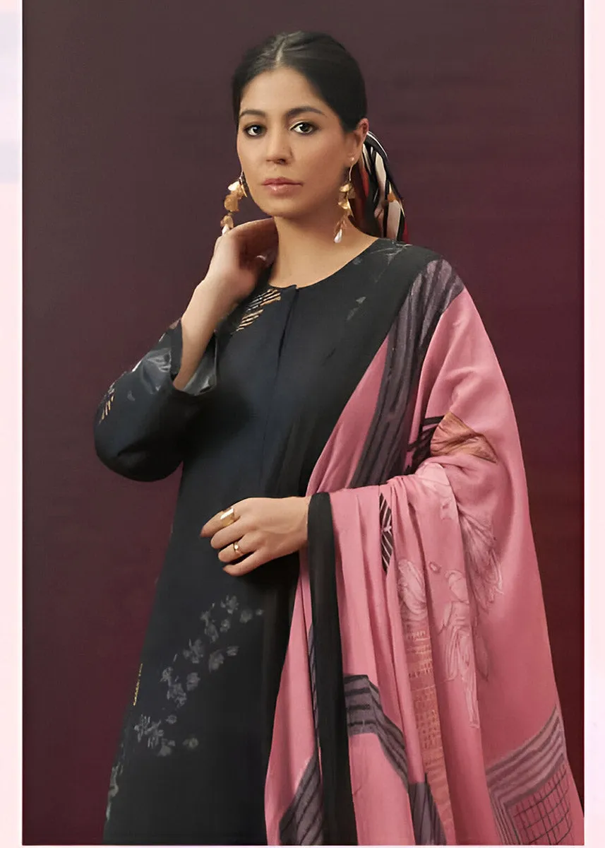 Black Printed Unstitched Cotton Satin Suit Fabric Material for Women