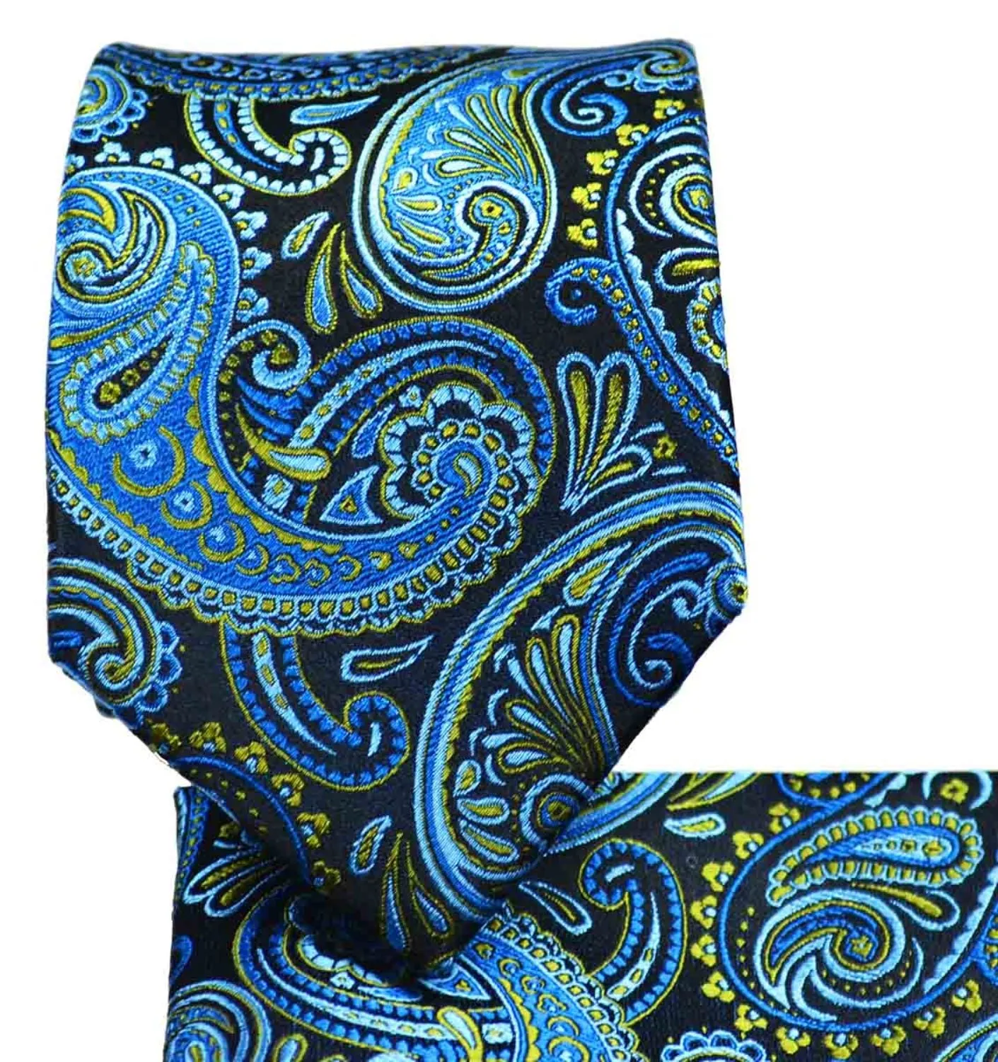 Blue and Lime Paisley Silk Tie by Paul Malone