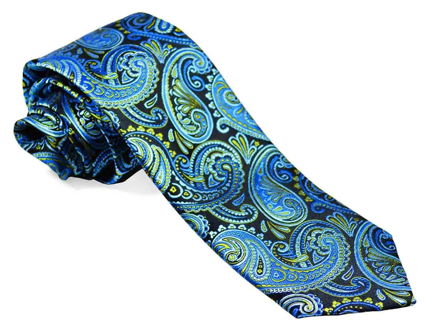 Blue and Lime Paisley Silk Tie by Paul Malone