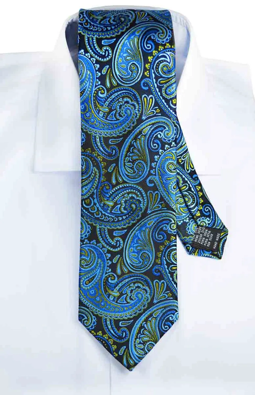 Blue and Lime Paisley Silk Tie by Paul Malone