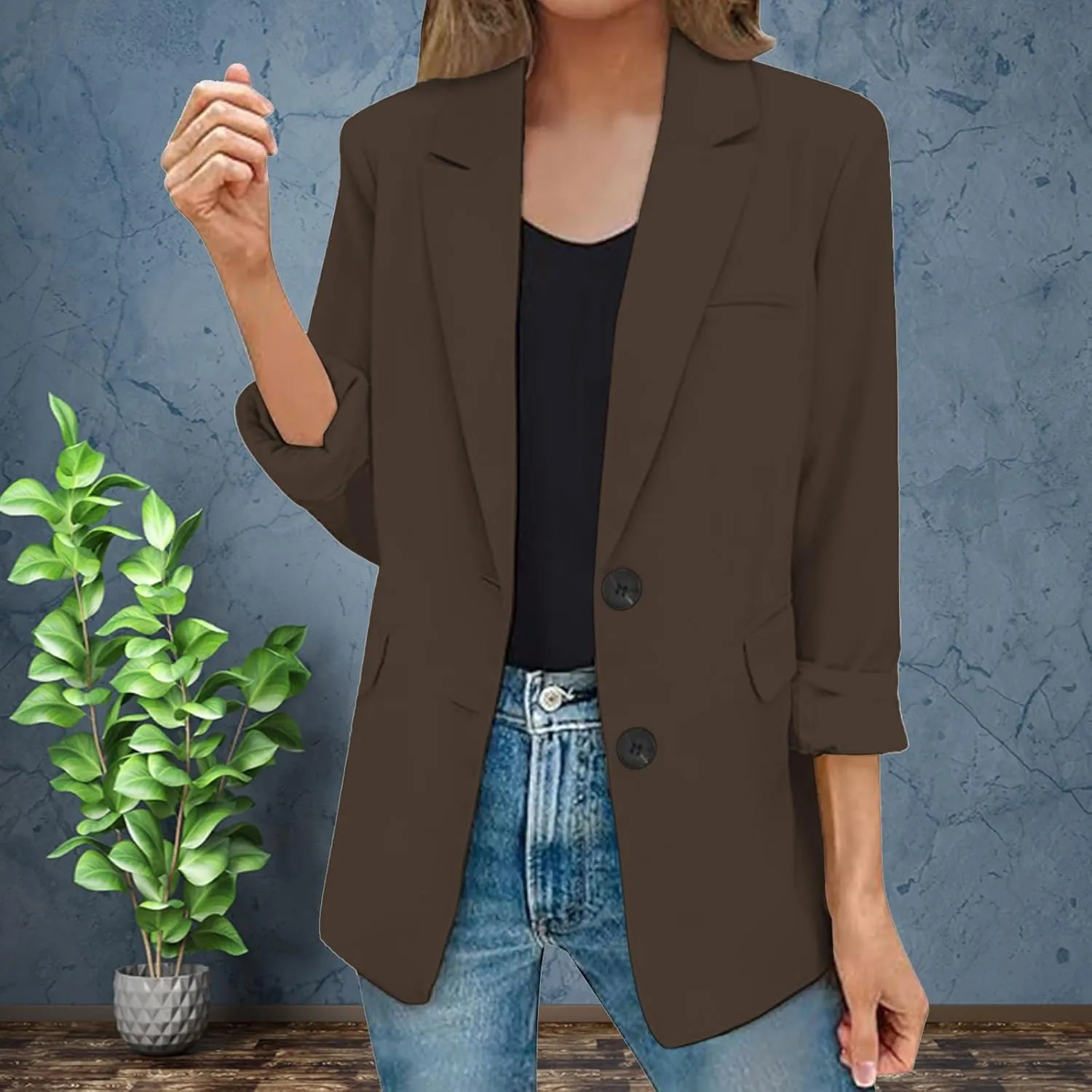 Business Casual Suit Jackets for Women Lapel Collar Work Office Blazer Jacket Lightweight Open Front Button Cardigan