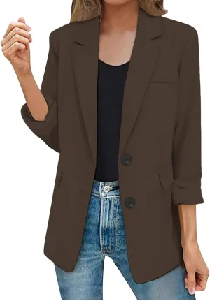 Business Casual Suit Jackets for Women Lapel Collar Work Office Blazer Jacket Lightweight Open Front Button Cardigan