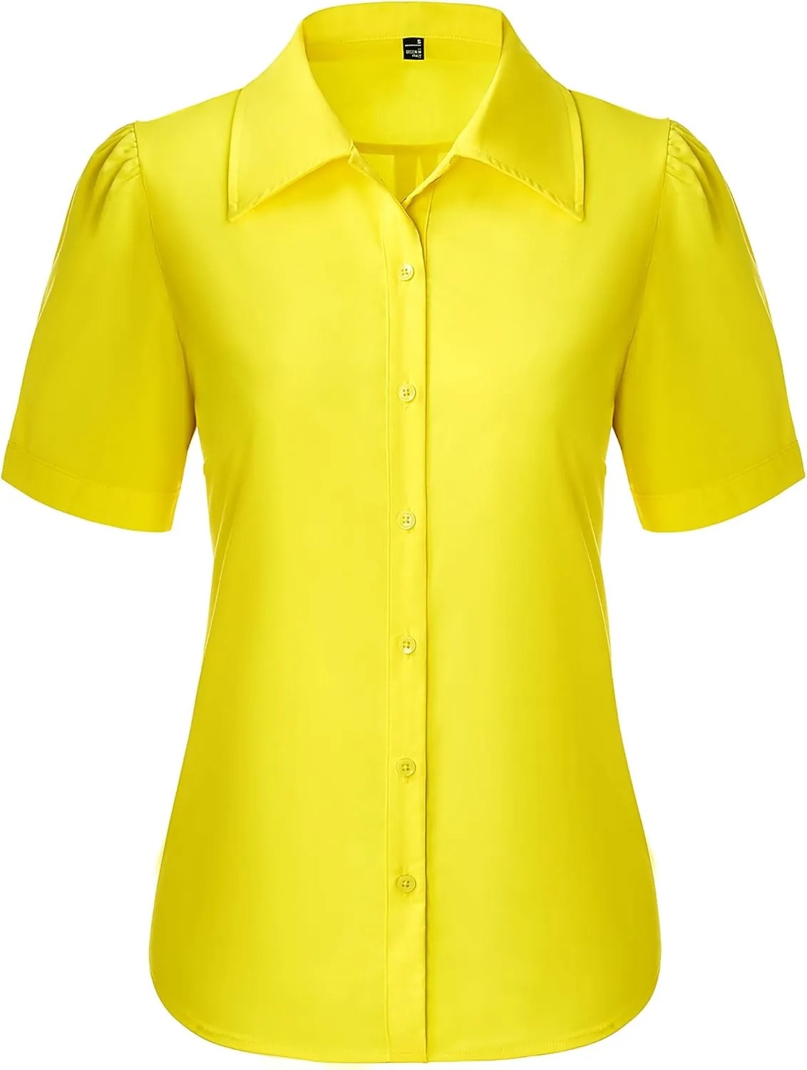 Button Down Shirts for Women Puff Short Sleeve Button Up Dress Shirts Collared Fitted Blouse Work Business Top