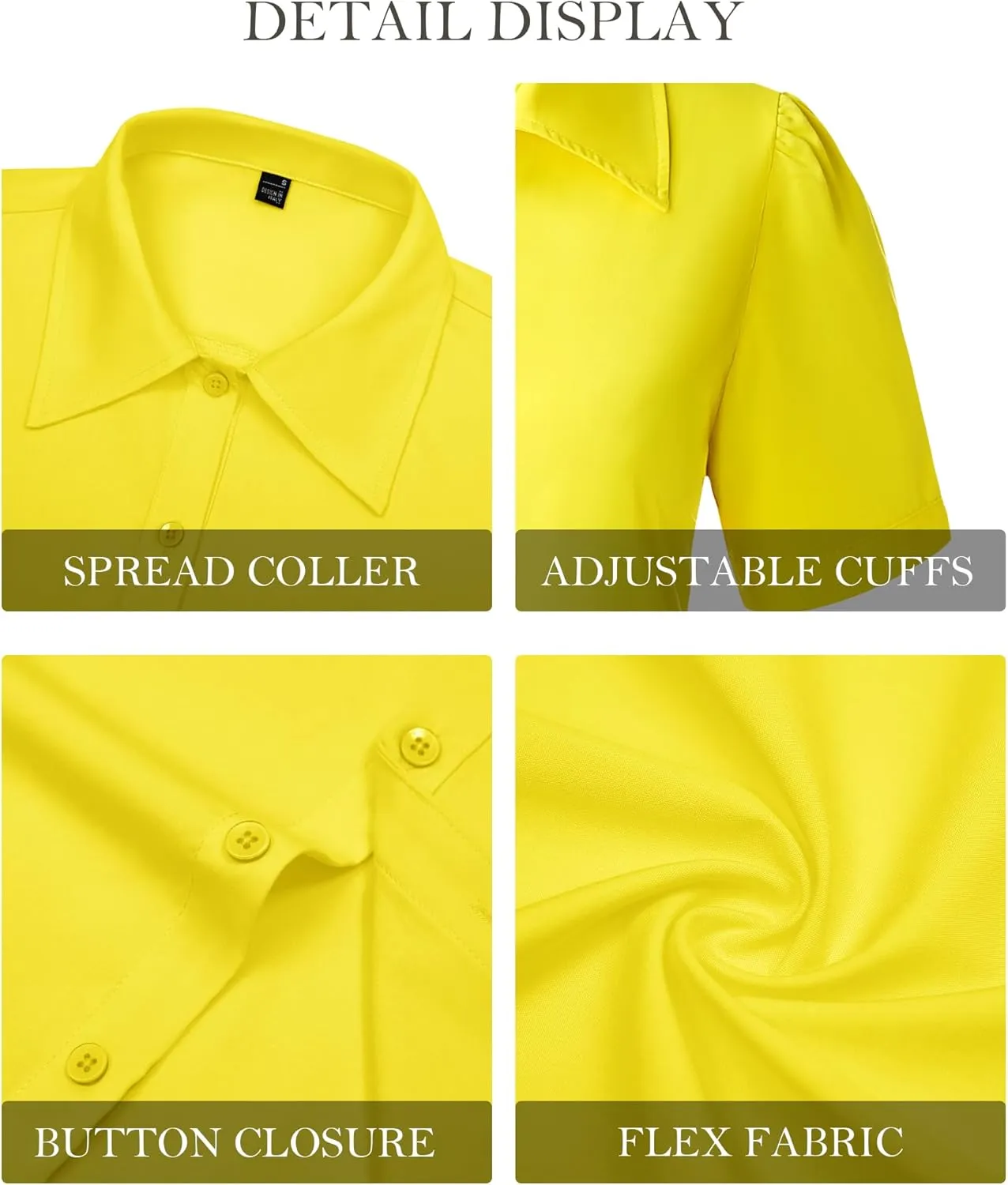 Button Down Shirts for Women Puff Short Sleeve Button Up Dress Shirts Collared Fitted Blouse Work Business Top