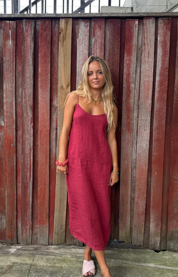 By Basics Linen Dress in Earth Red