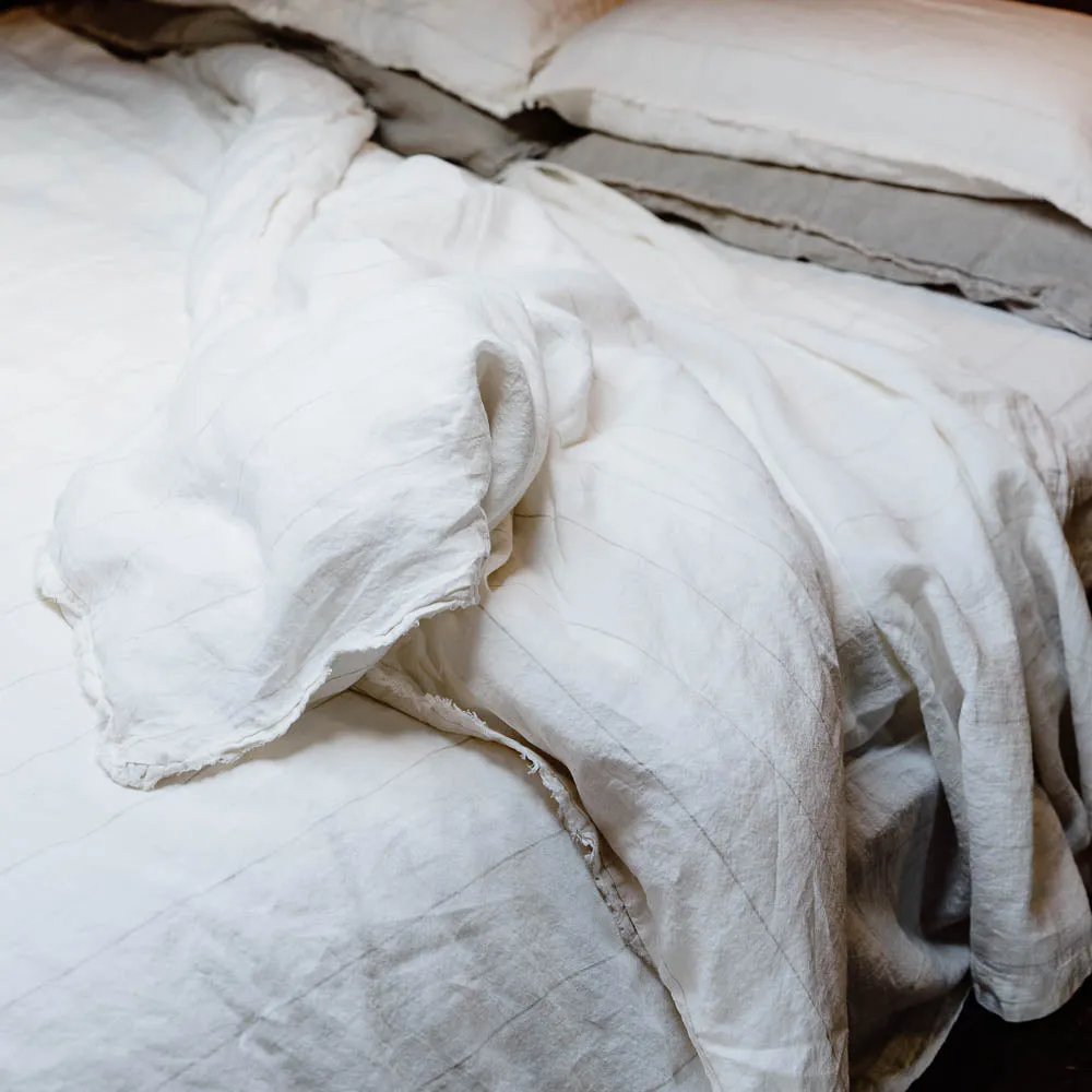 Carter French Linen Duvet Cover w/ Buttons - Off White w' Natural Fine Stripe