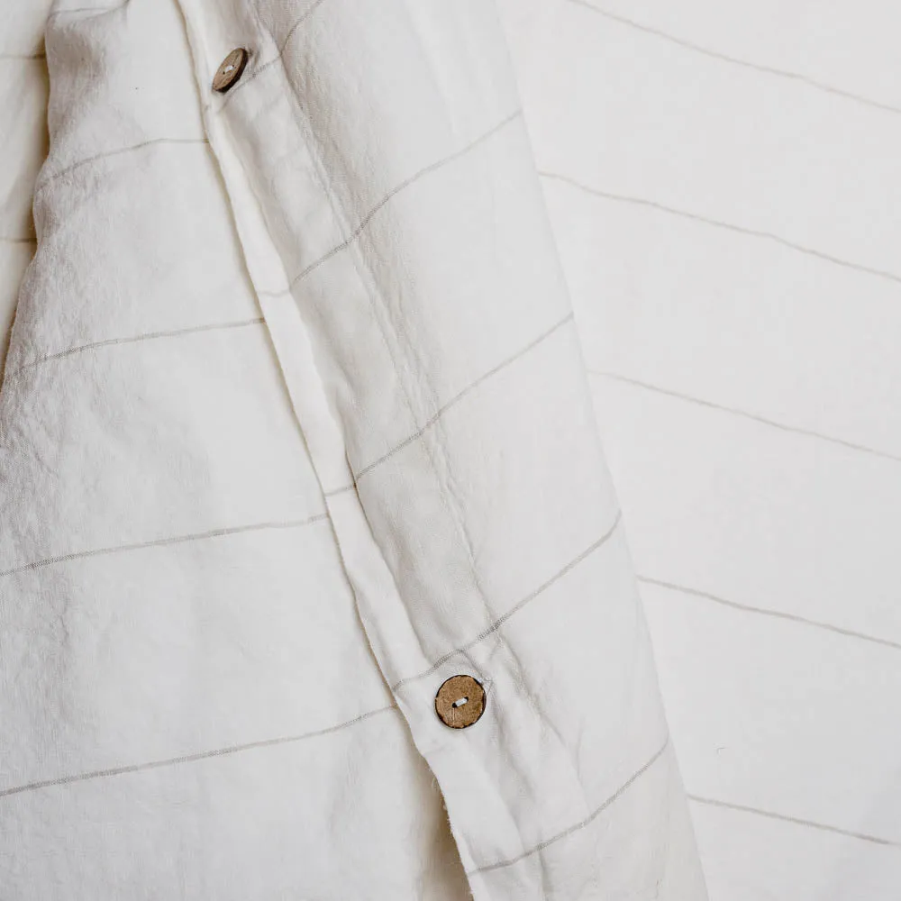 Carter French Linen Duvet Cover w/ Buttons - Off White w' Natural Fine Stripe