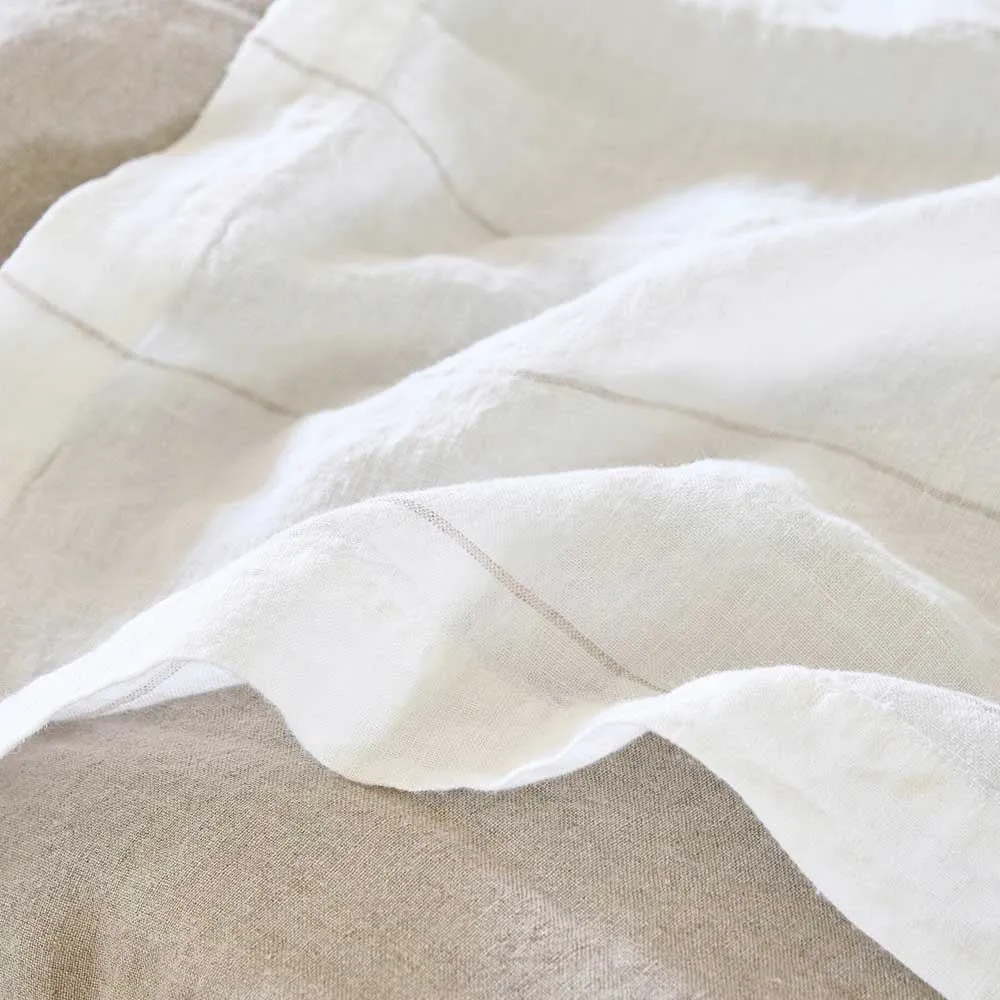 Carter French Linen Duvet Cover w/ Buttons - Off White w' Natural Fine Stripe