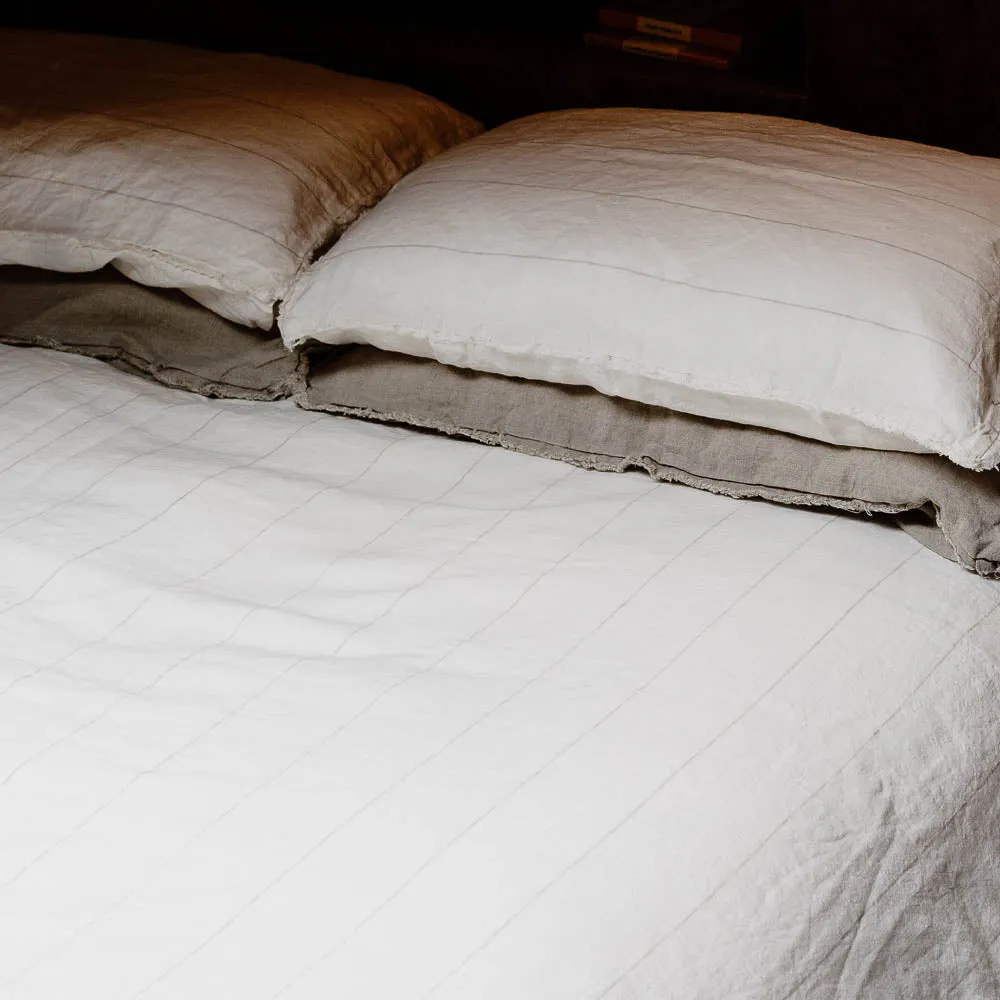 Carter French Linen Duvet Cover w/ Buttons - Off White w' Natural Fine Stripe