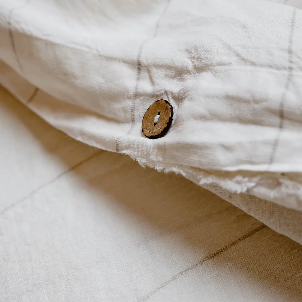Carter French Linen Duvet Cover w/ Buttons - Off White w' Natural Fine Stripe