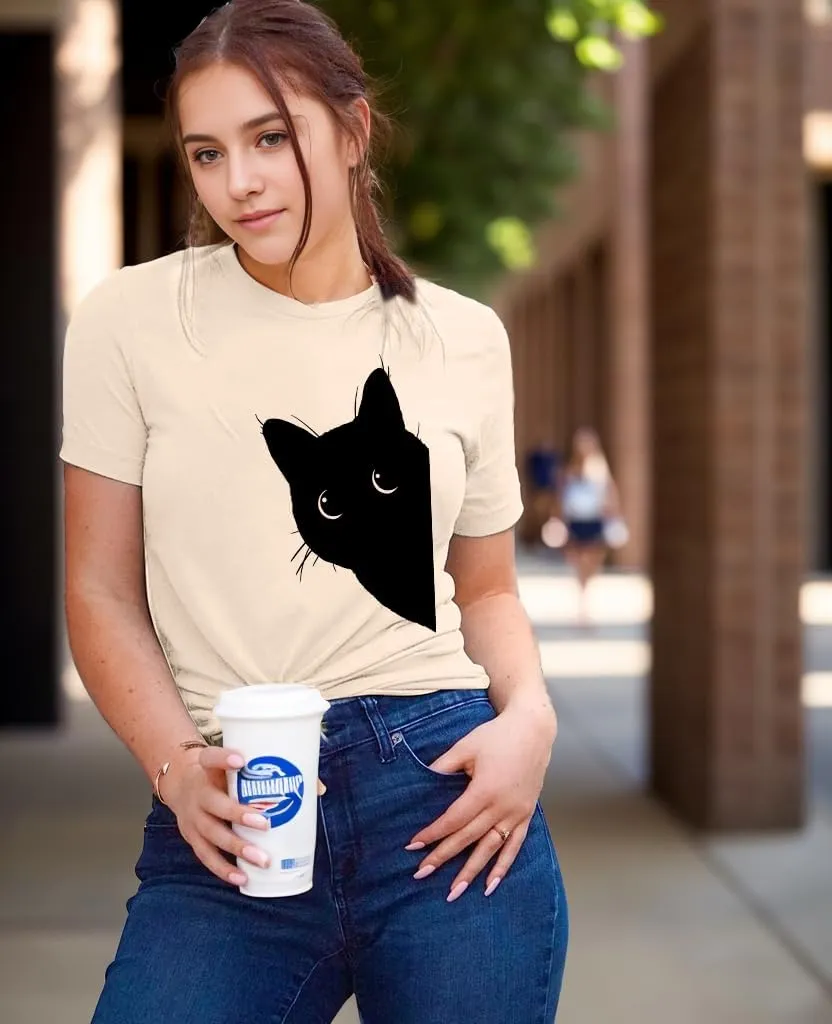Cat Shirts for Women Black Cats Tshirt Animal Shirt Teen Girl Graphic Tops Casual Short Sleeve Clothes