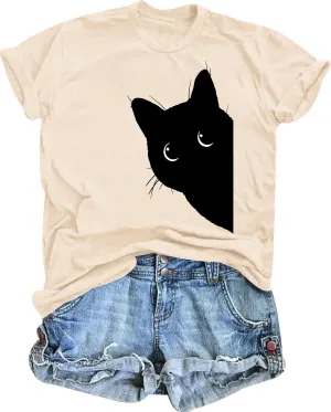 Cat Shirts for Women Black Cats Tshirt Animal Shirt Teen Girl Graphic Tops Casual Short Sleeve Clothes