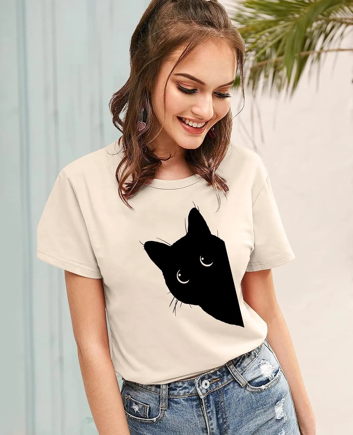 Cat Shirts for Women Black Cats Tshirt Animal Shirt Teen Girl Graphic Tops Casual Short Sleeve Clothes