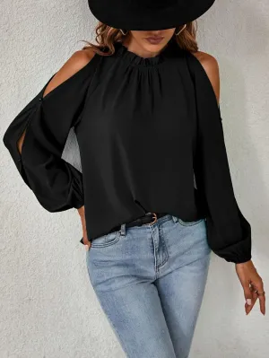 CCTOO Womens Tops Dressy Casual Cold Shoulder Ruffle Collar Blouses Fall Fashion Shirts for Work Black Medium
