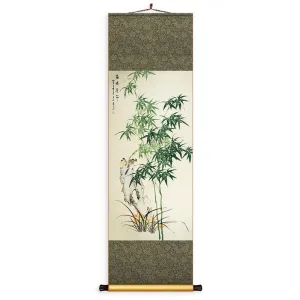 Chinese Classical Bamboo Silk Scroll Hanging Painting for Bookroom Art Space Decoration