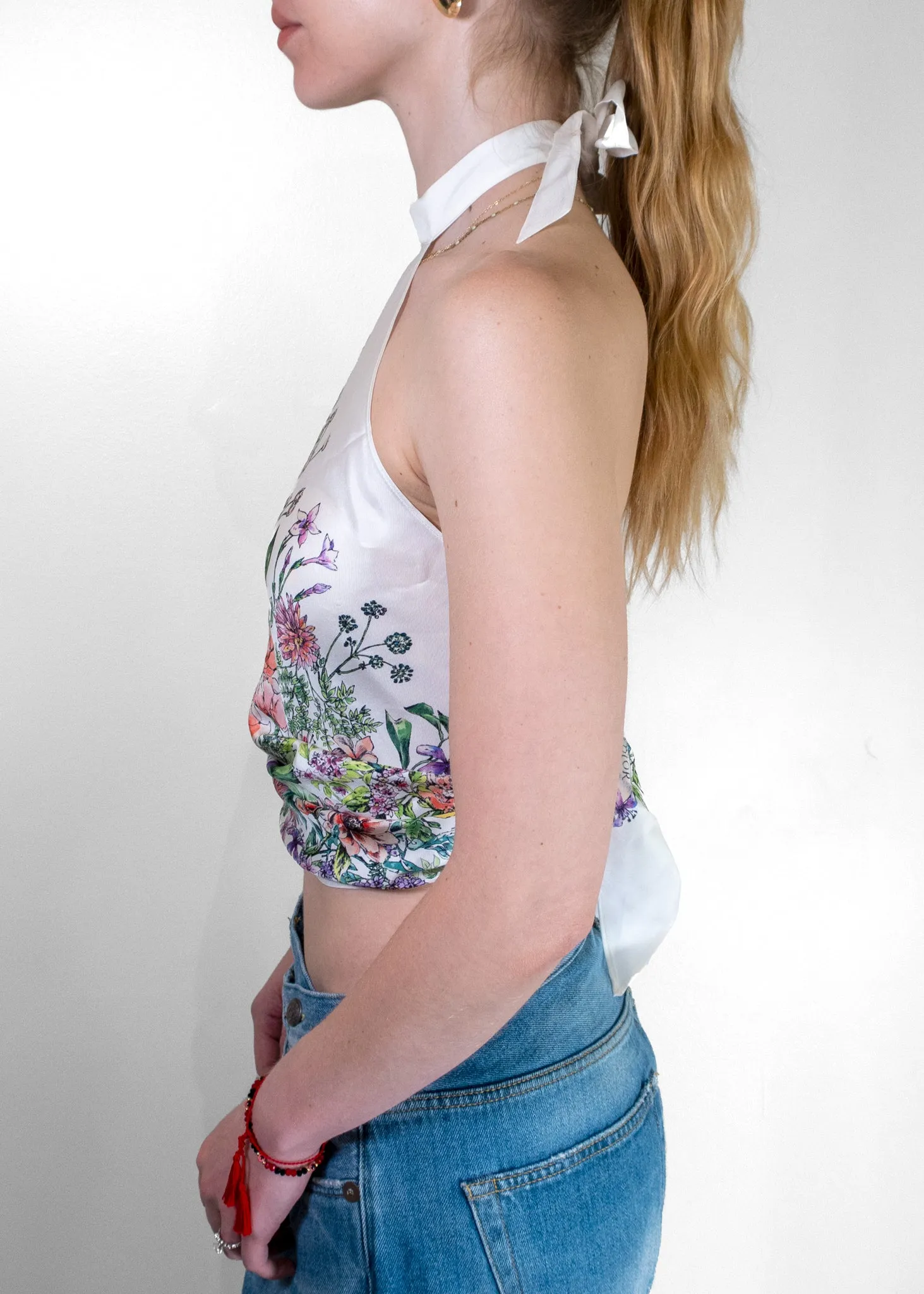 Christian Dior Silk D'floral White Halter Top