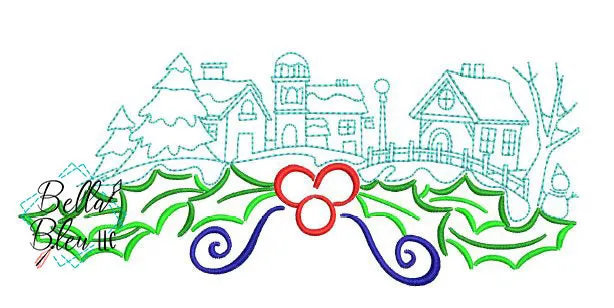 Christmas Village #1 bean satin stitch machine embroidery design
