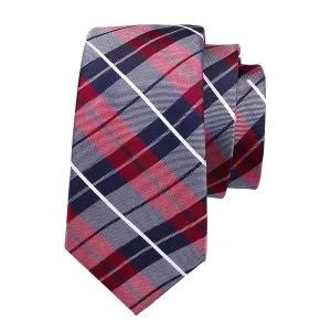 Classy Men Navy Blue Red Checkered Silk Tie