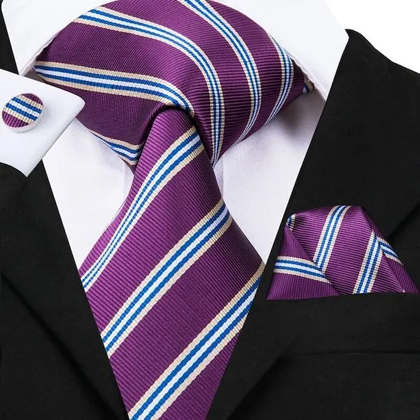 Classy Men Purple Striped Silk Necktie