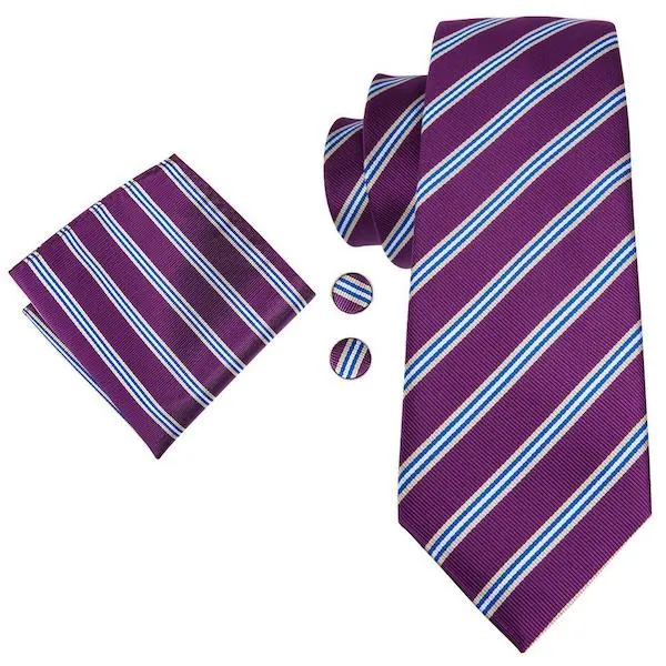 Classy Men Purple Striped Silk Necktie