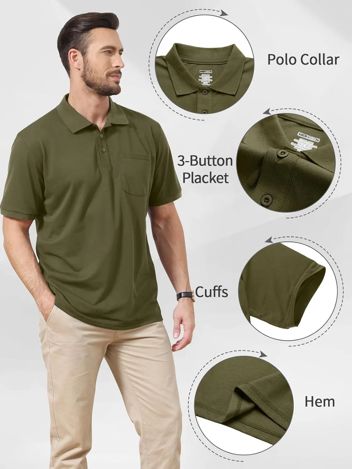 Corna Cotton Blend Men's Polo Shirts Short Sleeve Casual Stylish Solid Performance Dry Fit Golf Shirts for Men